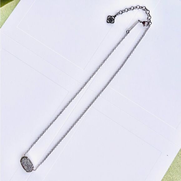 Kendra Scott Elisa Platinum Drusy Pendant Silver Necklace - Picture 2 of 14